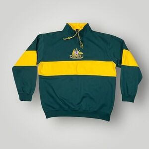 Australia Sweatshirt Mens 2XL Green Yellow Quarter Zip Embroidered Crest Outback